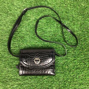 Brighton Black Croc Print Patent Leather Wallet with Crossbody Strap